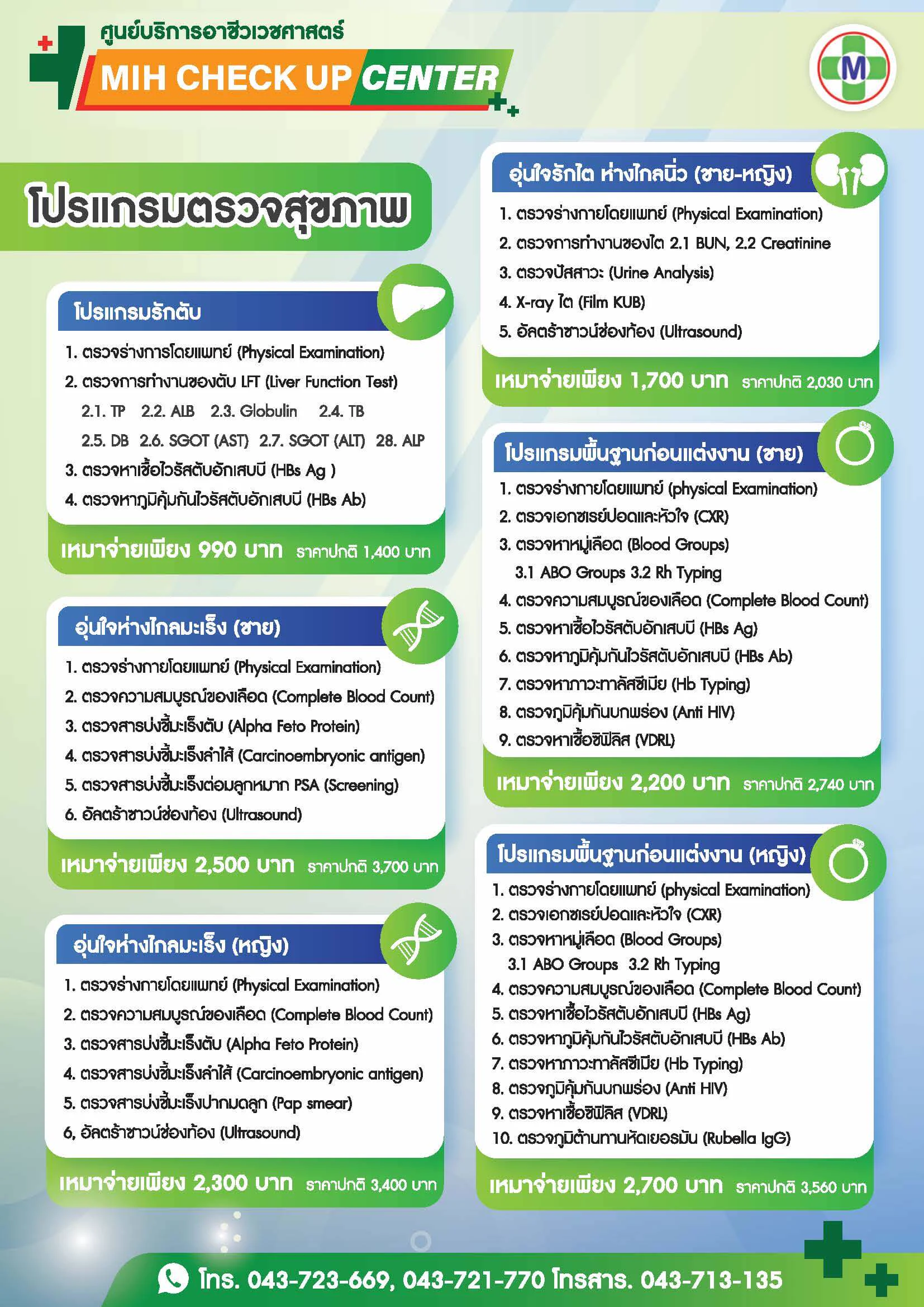 โปรแกรมตรวจสุขภาพชาย-หญิง 1 ตรวจพื้นฐานอย่างครอบคลุม โรงพยาบาลมหาสารคามอินเตอร์เนชั่นแนล