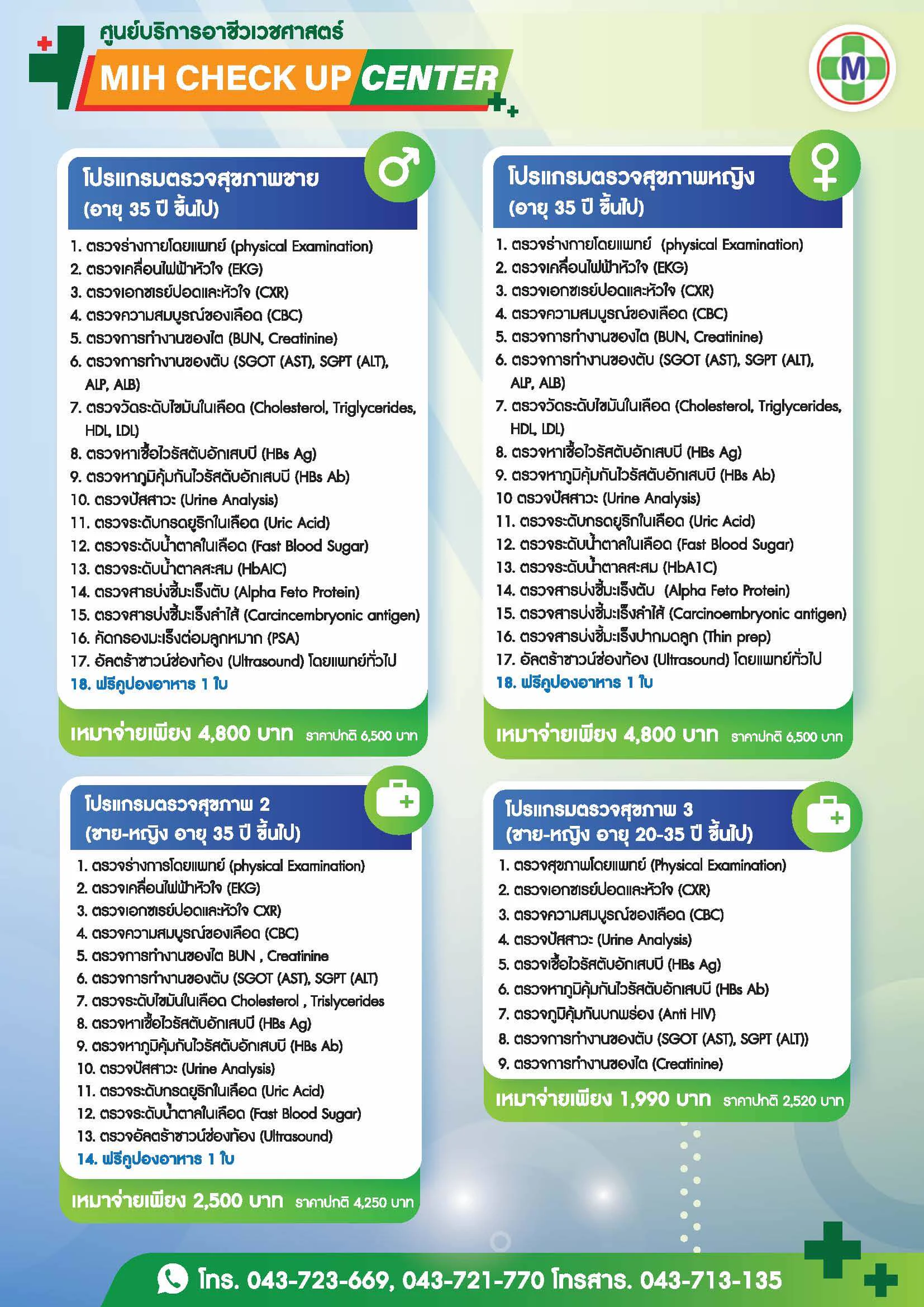 โปรแกรมตรวจสุขภาพชาย-หญิง 2 ตรวจล้ำลึกเฉพาะทาง โรงพยาบาลมหาสารคามอินเตอร์เนชั่นแนล